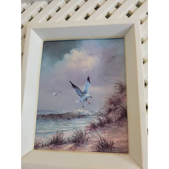 Vintage Set of 2 Homco Seashore Seagull Pictures White Lattice Framed 9"x8" - Picture 4 of 10